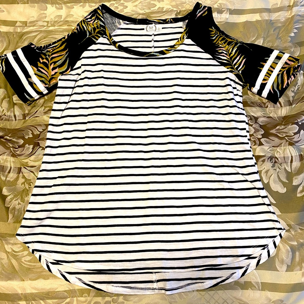 Striped and Floral cold shoulder shirt